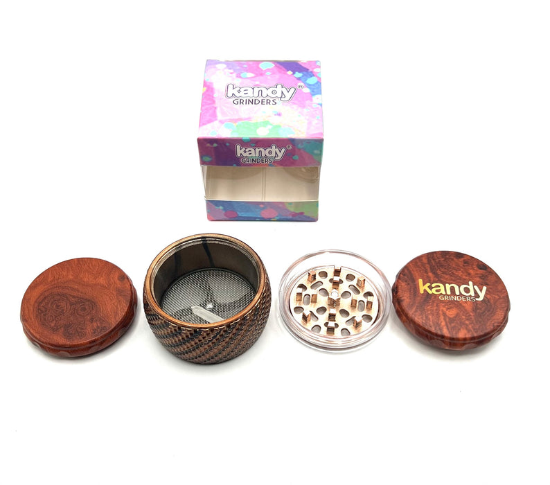 Kandy Grinder Wooden 70mm 4pts Woven Design W/ Clear Section For Top Part