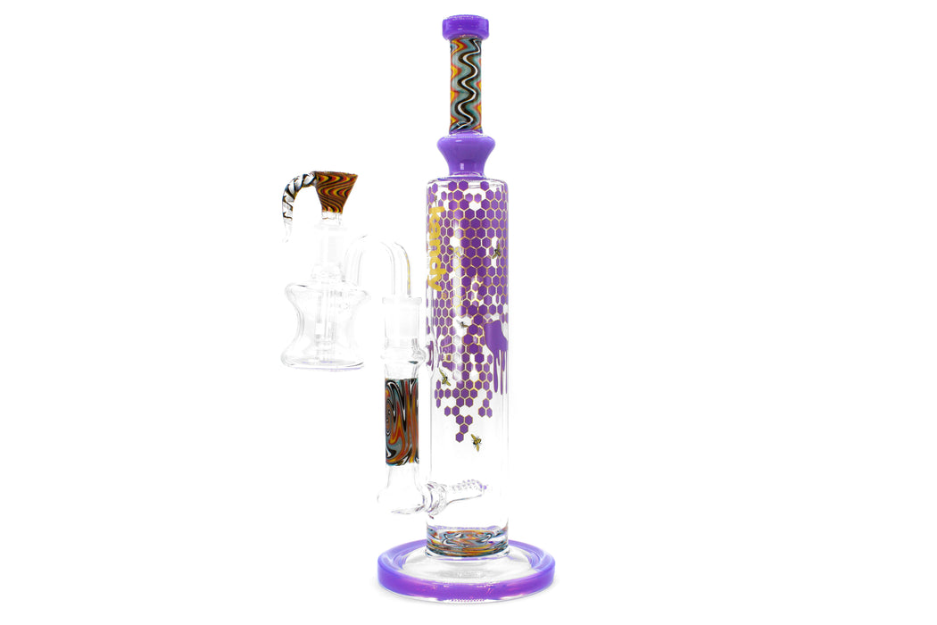 Kandy Glass Water Pipe 13.77" Straight Tube Whistle Perc w/ Honeycomb Design