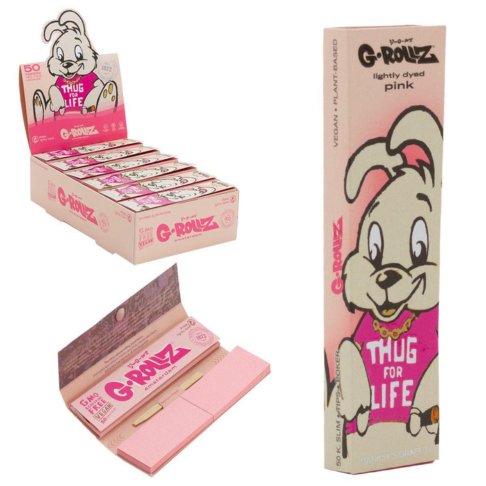 G-ROLLZ | Banksy Graffiti 'Thug For Life' Pink - 50 KS Papers + Tips (24 Booklets Display)