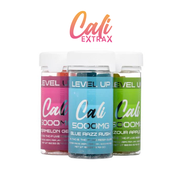 Cali Extrax Level Up 5000mg THC-A + THC-B + THC-P + Live Resin Gummies 200mg / 25pcs per jar