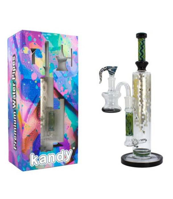 Kandy Glass Water Pipe 13.77" Straight Tube Whistle Perc w/ Honeycomb Design