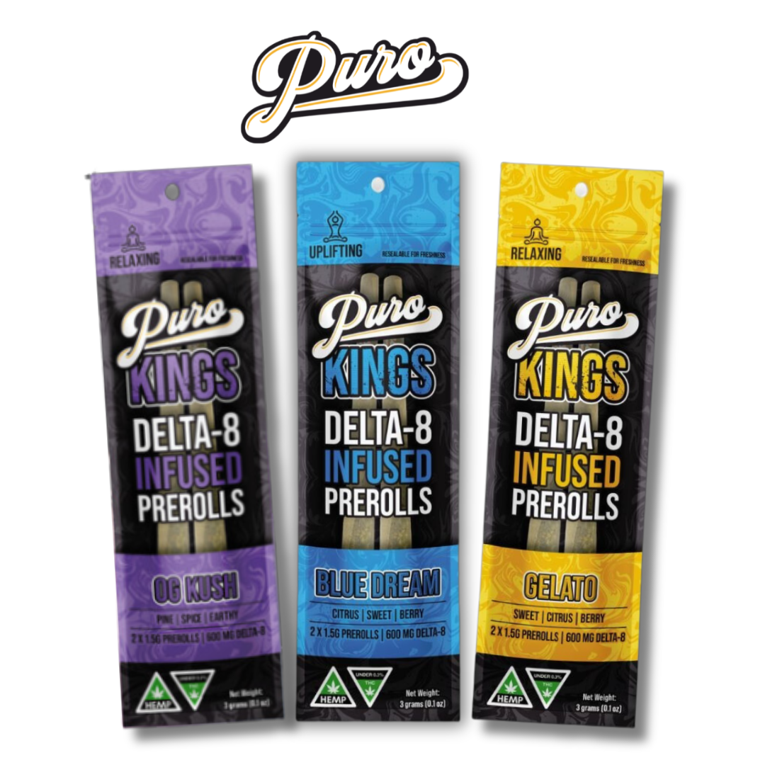 Puro Kings Delta 8 Infused Pre Rolls 3gm Pck 2ct Pck — Toro Imports